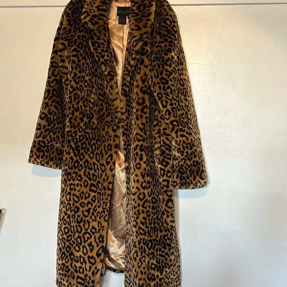 Dennis Basso New York Leopard Faux Fur Long Coat - Picture 1 of 11